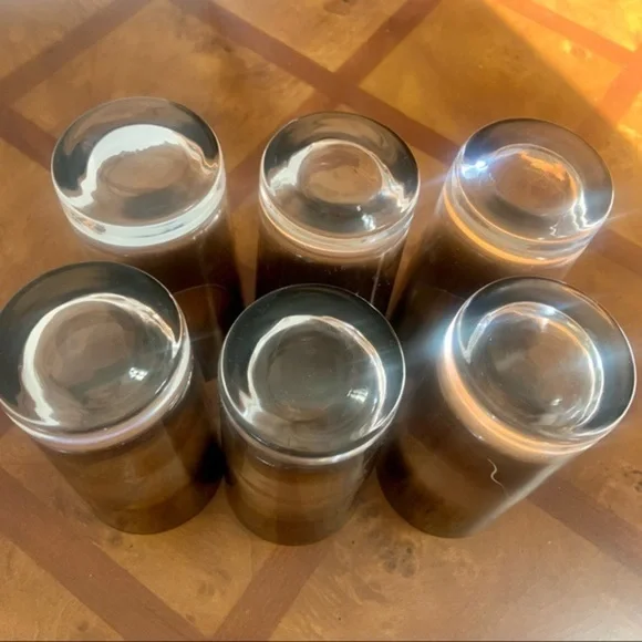Vintage 50’s Queens Lustreware MCM Gray Silver Fade Ombré Glass Set With Caddy